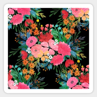 Elegant Pink watercolor Floral Bouquet Black Design Sticker